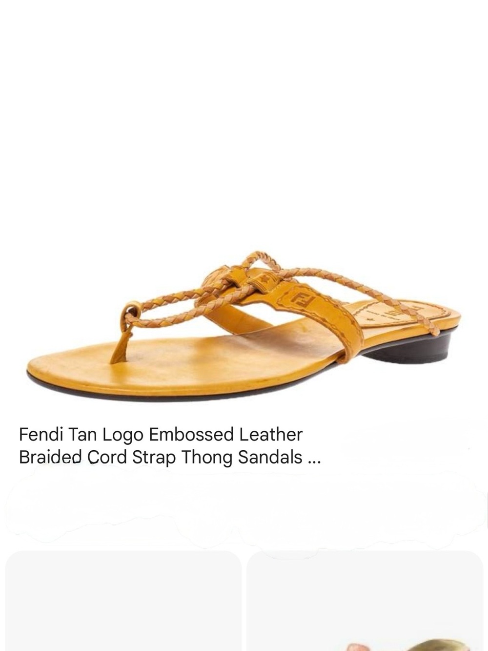 Fendi Tan Braided Leather Thong Sandals with Logo Detail